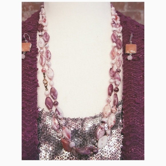 Pink 1.5" Earrings and 49" necklace pre owned - Picture 2 of 4